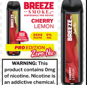 Breeze Cherry Lemon Pro Disposable Vape 0% Nicotine  - 10 Pack