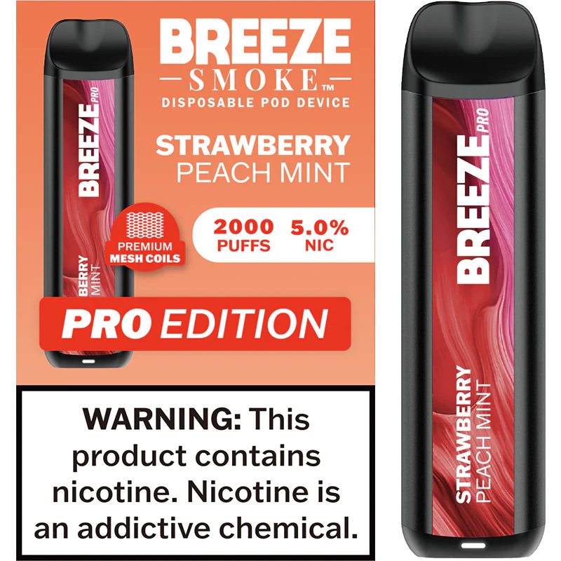 Breeze Strawberry Peach Mint Pro Disposable Vape - 10 Pack