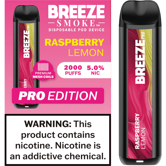 Breeze Raspberry Lemon Pro Disposable Vape - 10 Pack