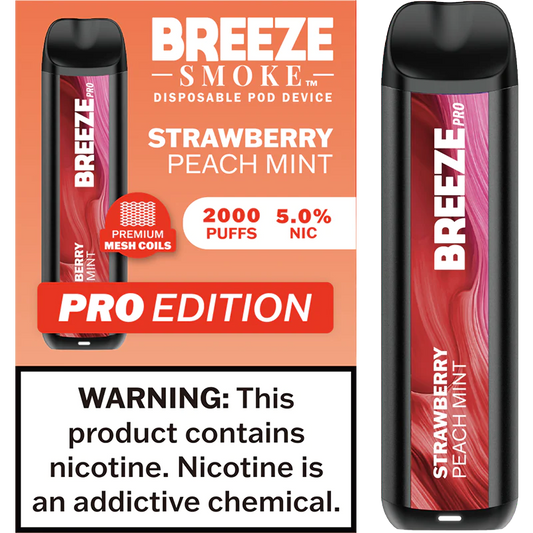 Breeze Strawberry Peach Mint Pro Disposable Vape - 10 Pack